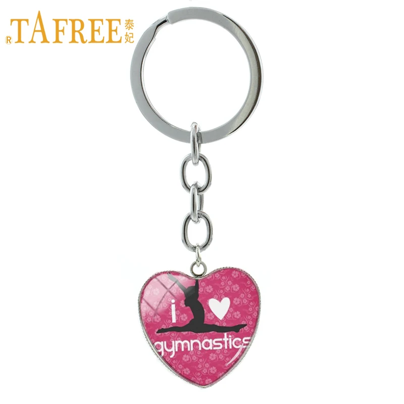 

TAFREE I Love Gymnastics keychain classic fashion Gymnastics heart pendant key chain ring exquisite men women jewelry HP355