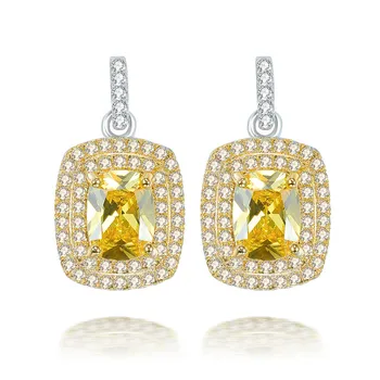 

Classic Luxury Drop Earrings For Women Yellow Diamant Cubic Zirconia Brincos Fine Jewelry Bridal Wedding Bijoux Femme