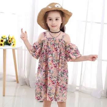 

INS Summer Girls Floral Sling Dress Off-Shoulder Korean Style 100% Cotton Princess Dresses Toddler Sundress 5 6 7 8 9 10 11 Year