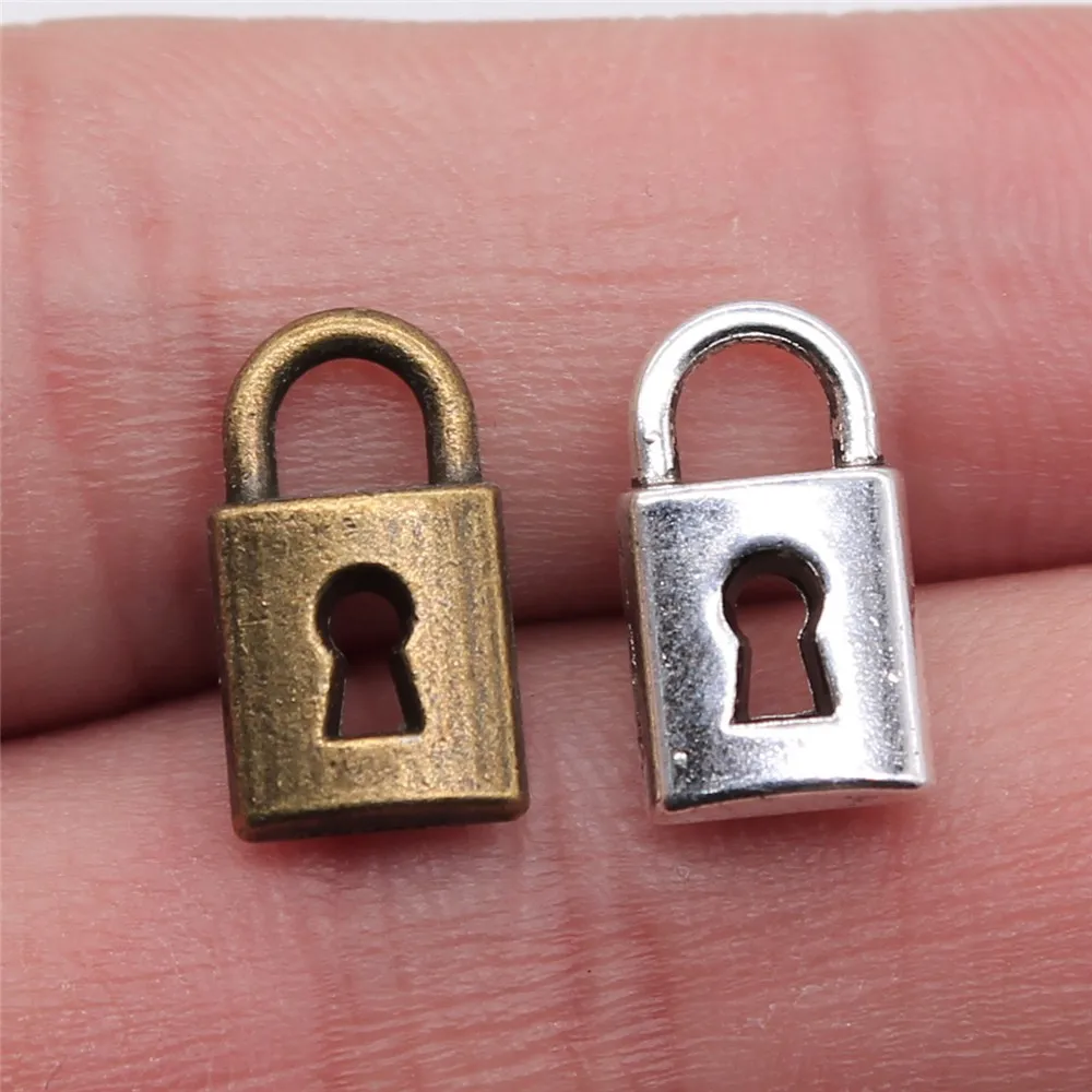 

WYSIWYG 15pcs 14x8mm Pendant Lucky Lock Chinese Lucky Lock Charm Pendants Antique Silver Lock Lucky Pendants