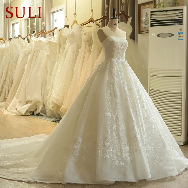 SL-502 Charming Strapless Applique Lace Vintage Bridal Wedding Dress 2018 Princess Wedding Dresses Turkey 3