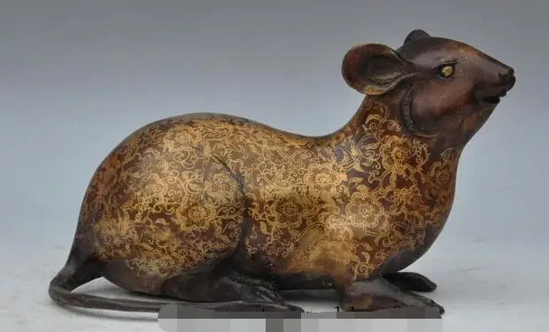 

S03250 11"auspicious Chinese fengshui Bronze zodiac Mouse Rat Mice Murine animal statue B0403