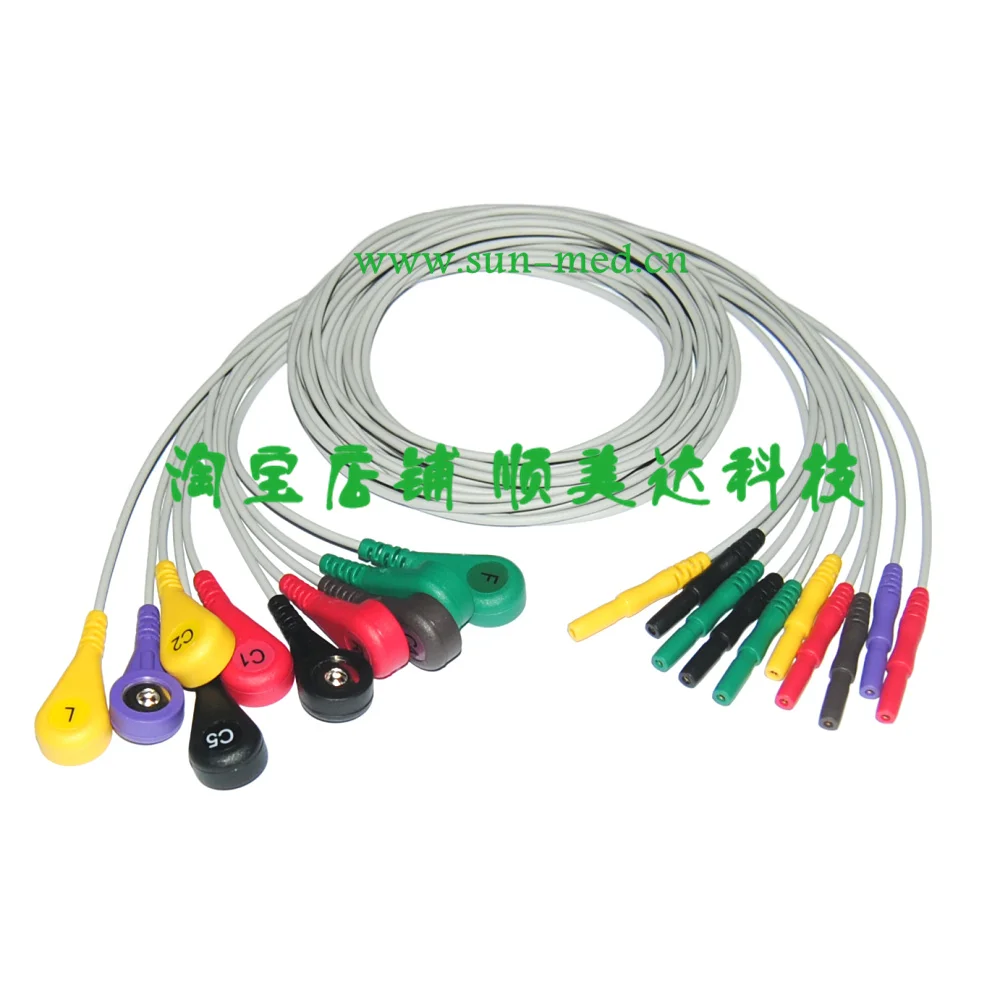 

10-Lead Generic Universal Din-style Safety ECG Leadwires, Holter Cable, Snap IEC leadset