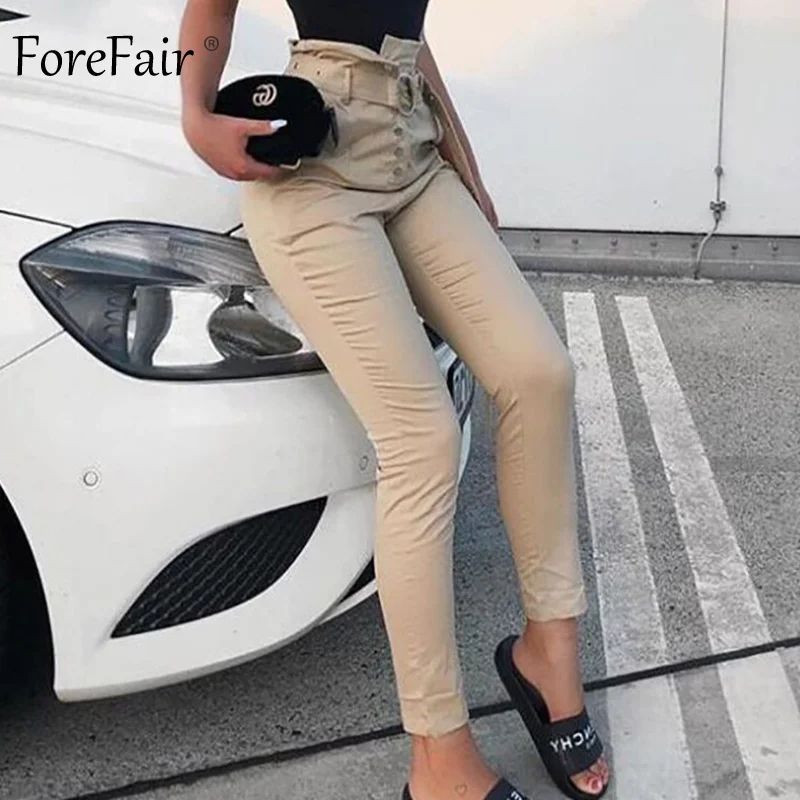 

Forefair Women High Waist Harem Pant Belted Khaki Casual Slim Long Pants Korean Fashion Office Work Trousers 2018