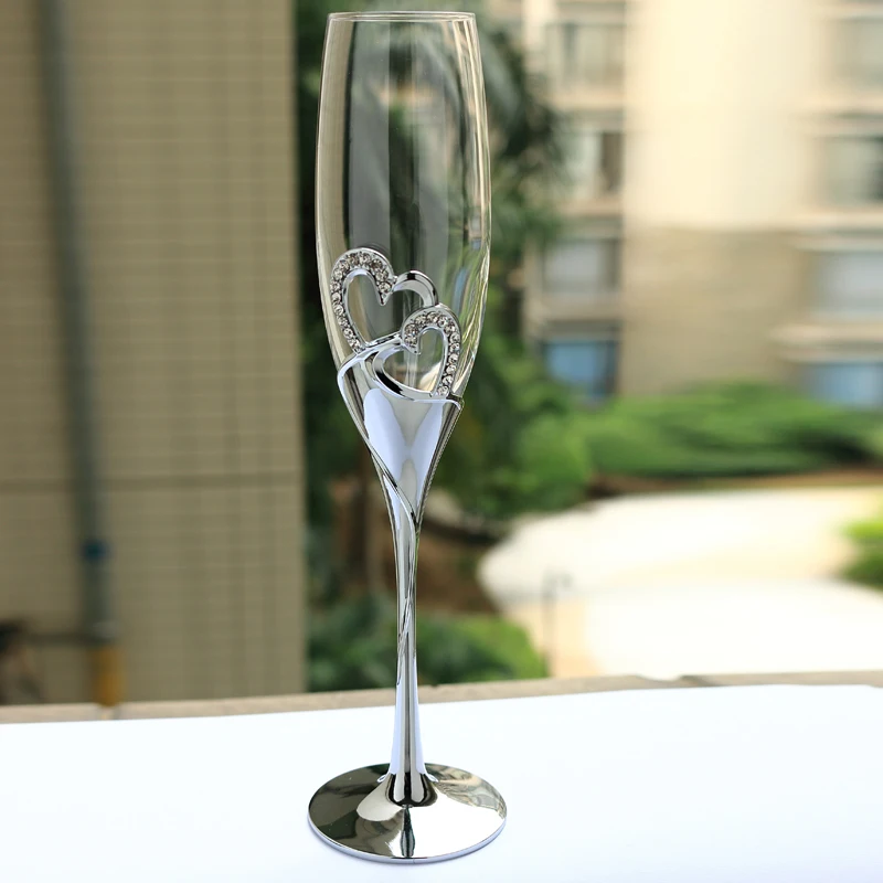 Серебряная отделка металл в форме сердца бокал для шампанского с бриллиантами, флейта для шампанского для свадьбы/вечерние бокалы для мартини