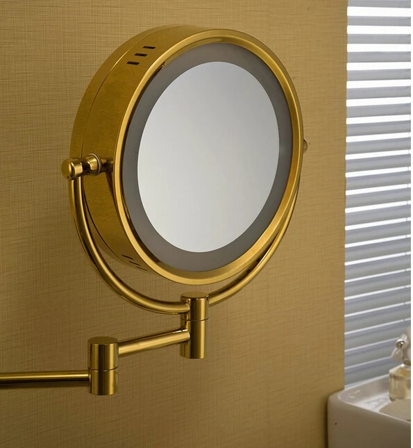 Горячее предложение для ванной комнаты золото Настенный 8 дюймов Латунь 3X/1X Ванна Led зеркало складное зеркало для макияжа косметическое зеркало леди подарок