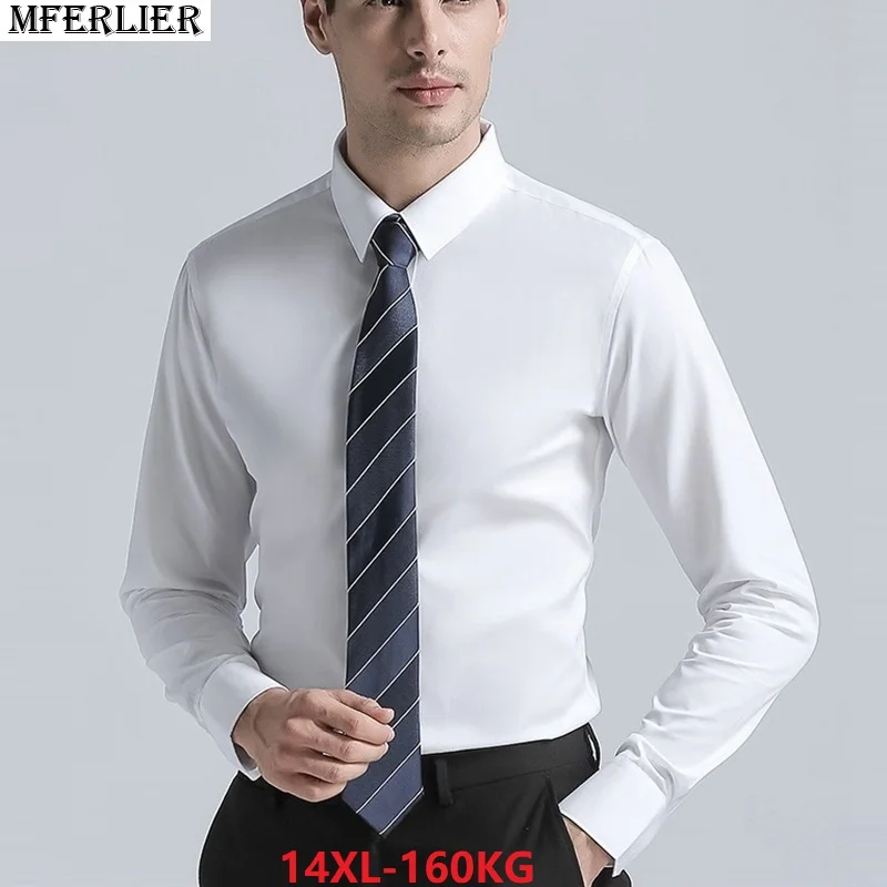 

MFERLIER men formal shirt long sleeve navy blue cheap business autumn larger size big sale 7XL 8XL 10XL 12XL 14XL office shirt