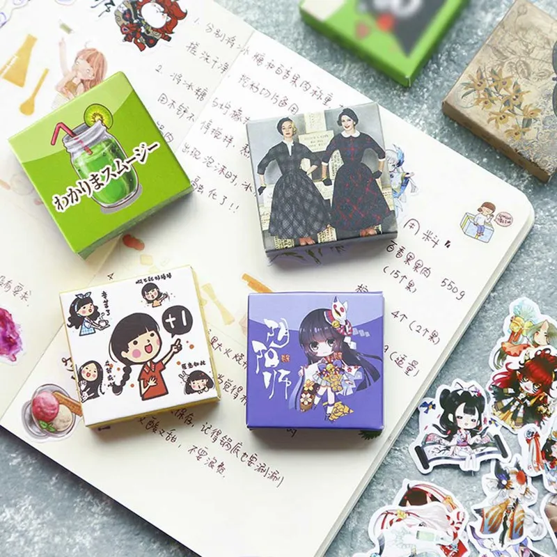 

Cute Stickers Journal Custom Japanese Label Anime Flower Marble Vintage Human Stickers Scrapbooking Stationery