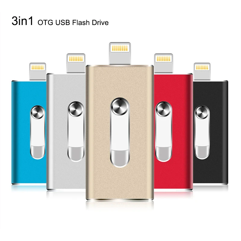 3in1 OTG USB Flash Drive 8GB 16GB 32GB 64GB 128GB Pen drive For iphone 8 7 Plus 6 6s 5S ipad storage memory stick Pendrive | Компьютеры и