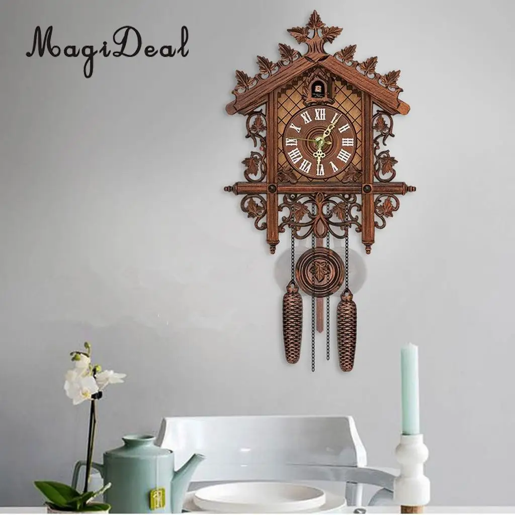 MagiDeal Decorative Wood Wooden Cuckoo Wall Clock for Home Decoration Christmas Housewarming Wedding Gifts