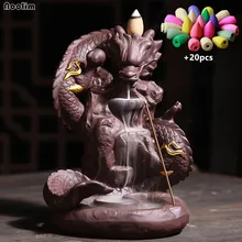 Горелка для благовоний с обратным потоком Дракон фиолетовая глина подставка для ароматических палочек дым водопад ароматерапия печь+ 20 шт. Ароматические конусы