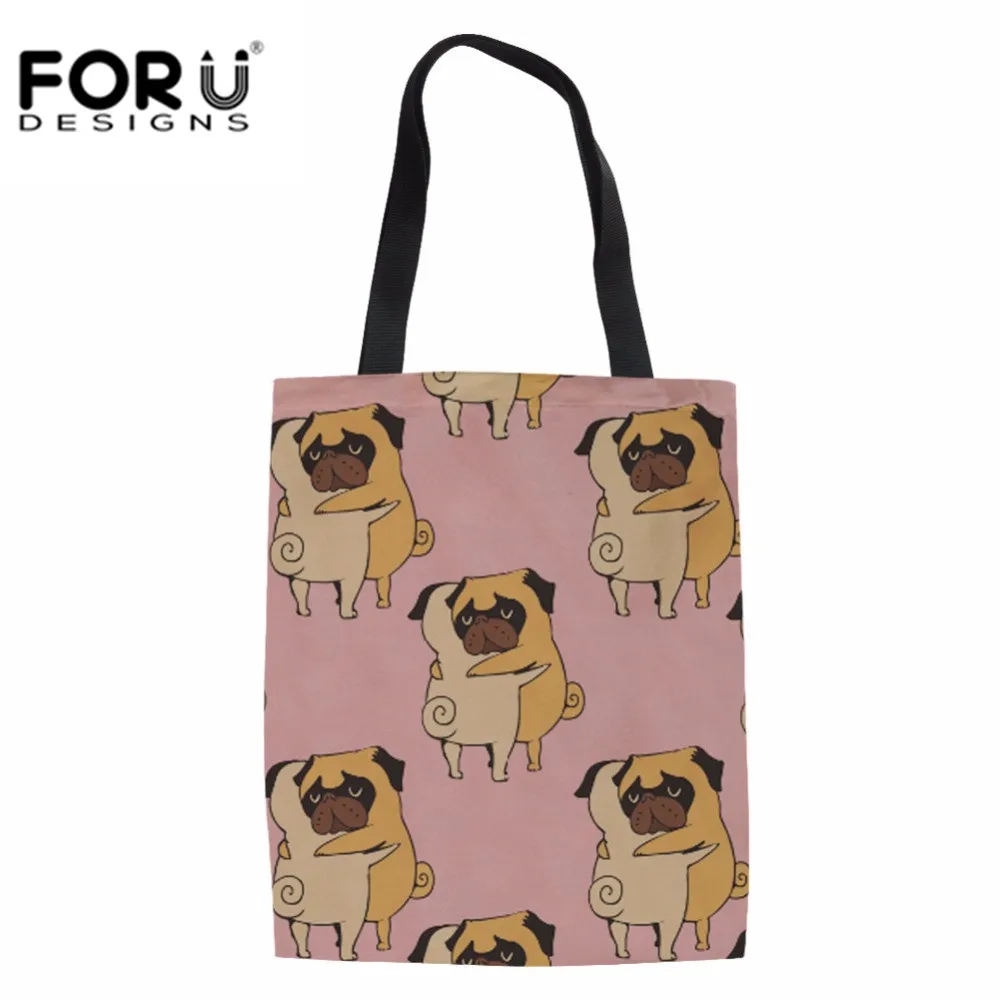 FORUDESIGNS/большая сумка для покупок с рисунком мопса, пляжная сумка для женщин, женский перерабатывающий складной пакет для продуктов, Пляжная дорожная сумка