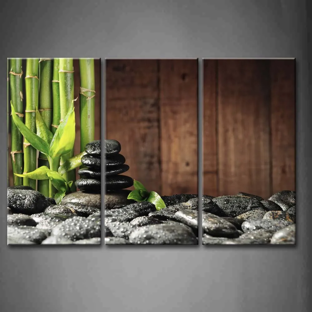 

Framed Wall Art Pictures Bamboo Grove Zen Stone Wood Canvas Print Botanical Posters With Wooden Frames For Living Room