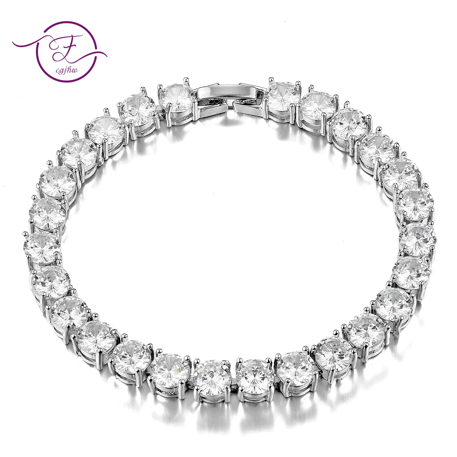 

18CM Wedding Bracelets For Women Silver 925 Jewelry With 6x6MM White Spinel Link Chain Bangle Bracelet Romantic Engagement Gift