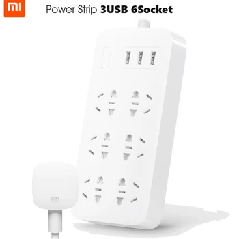 

Original Xiaomi MiJia Smart Power Strip 2A Fast Charging 3 USB Extension Socket Plug 6 Standard Socket Adapter cable free ship