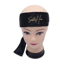 Индивидуальный Логотип блестящий золотой шарф девственные волосы наращивание обертывание ping головной ленты, лента для волос фланелевая обертка на заказ оголовье