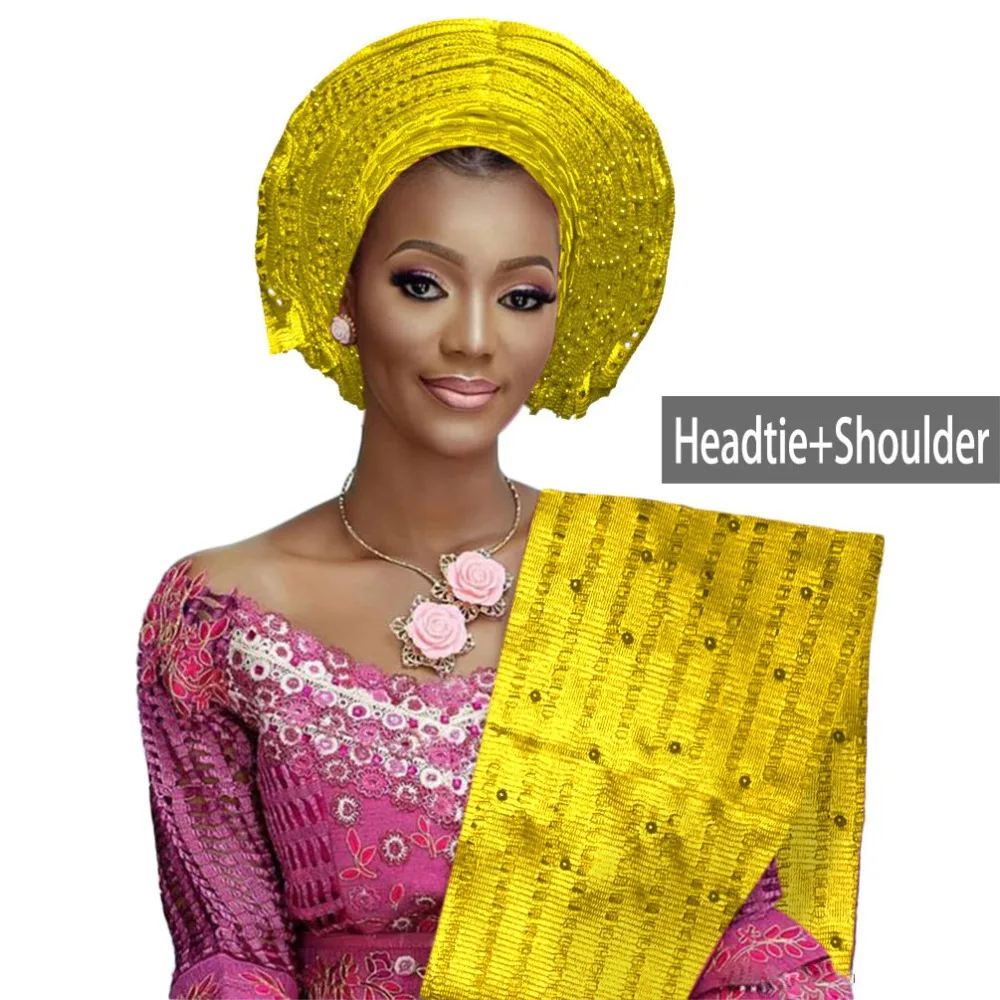 African aso oke gele headtie beaded headwrap Nigerian&African Wedding Party auto gele (6)