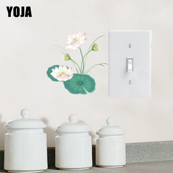 

YOJA Cartoon Green Beautiful Lotus PVC Switch Sticker Chinese Style Decorative Wall Decal 15SS0087