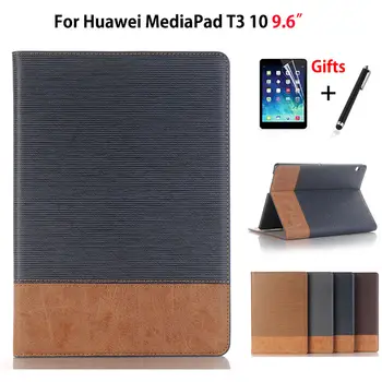 

Luxury Case For Huawei MediaPad T3 10 AGS-L09 AGS-W09 AGS-L03 9.6" Cover Funda PU Leather Stand Skin Shell +Film+Pen
