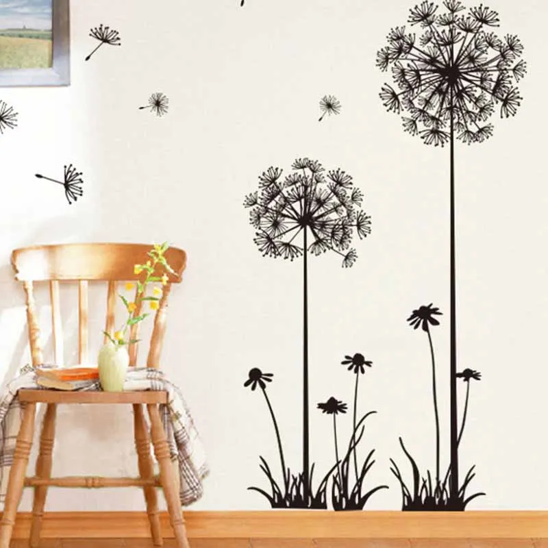 

Plant Black Dandelion Sitting Room Bedroom Wall Stickers Household Adornment Wall Stickers on the Wall Home Room Decor adesivo10