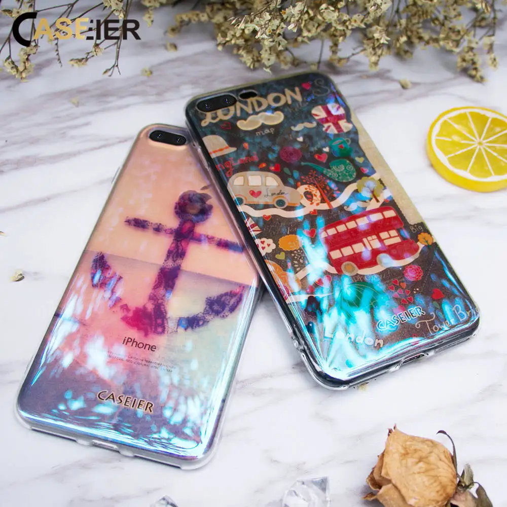 

CASEIER Blue Ray Patterned Phone Case For iPhone 7 Soft Silicone TPU Cover For iPhone 7 Plus Luxury Funda Capinha Accessories
