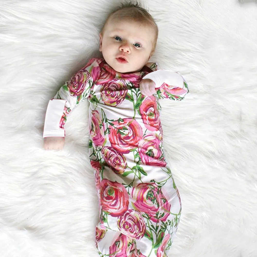 

MUQGEW 2 pieces newborn baby girl baby boy floral print pajamas dress set baby sleeping bag Saco de dormir #2