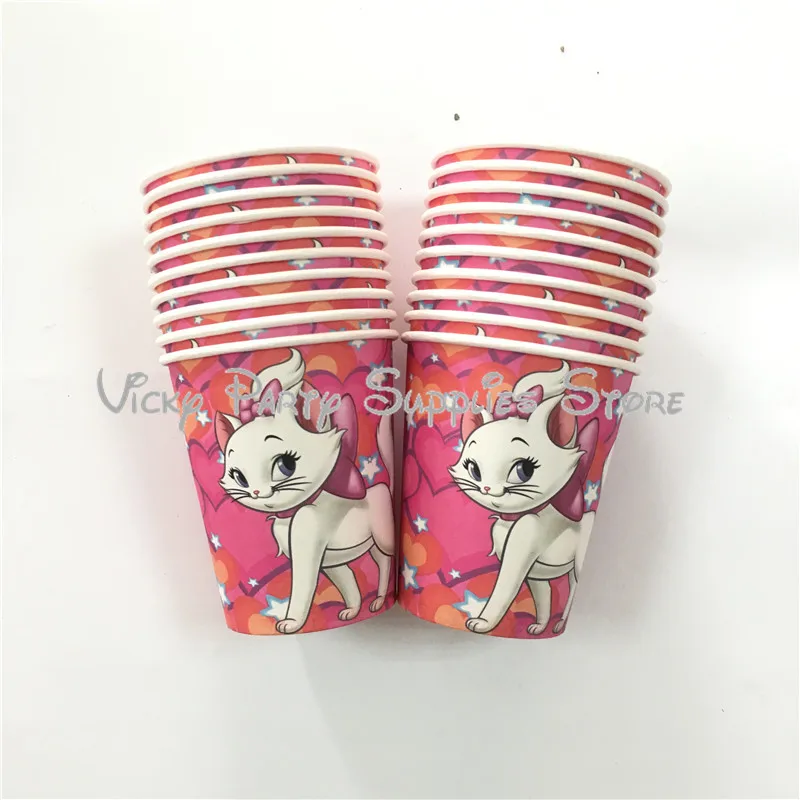 

20pcs/lot Marie Cat Disposable Cup Paper Cup Cartoon Pink Cat The Aristocats Party Birthday Baby Shower Cup Decoration Supplies