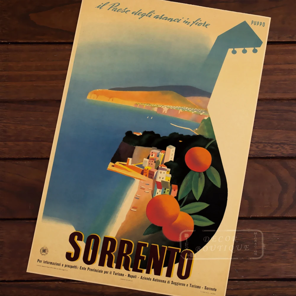 

SORRENTO Travel Italy View Landscape Vintage Retro Kraft Canvas Painting Poster DIY Wall Stickers Posters Home Decor Gift