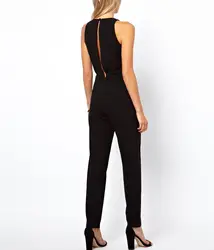 Стиль лето 2016 Комбинезоны для малышек женские комбинезон Элегантная мода черный жилет без рукавов карман кнопку назад Разделение