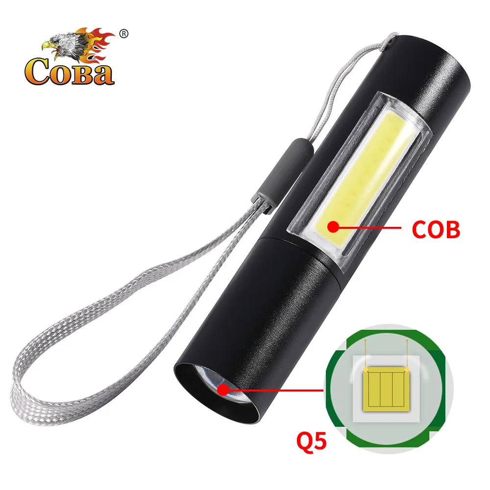 

Coba cob mini flashlight led tactical flashlight zoomable usb rechargeable torch waterproof Q5 bulb small lamp