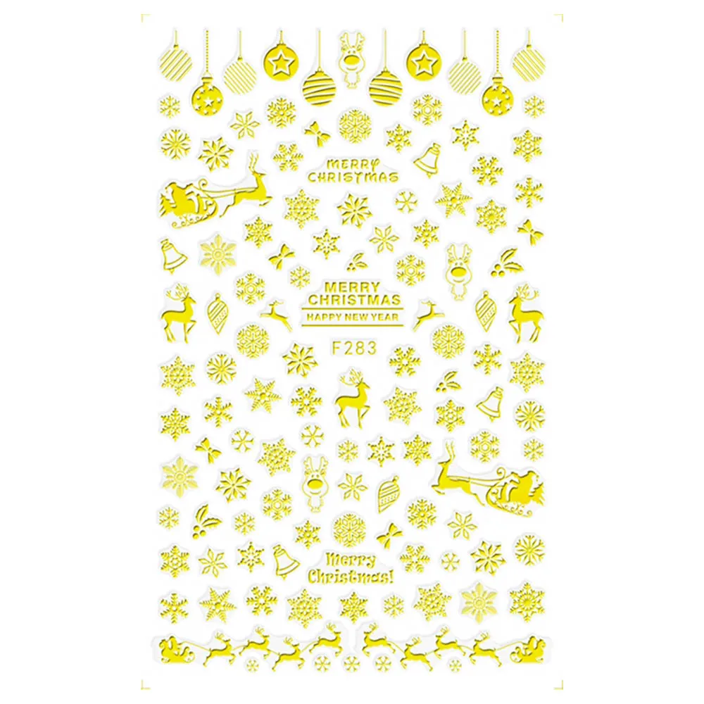 1 лист Рождество снежный цветок кружева дизайн ногтей наклейки Советы инструмент 3D обертывания штамп DIY маникюр слайдер украшения JIF281-284 - Цвет: F283 Gold