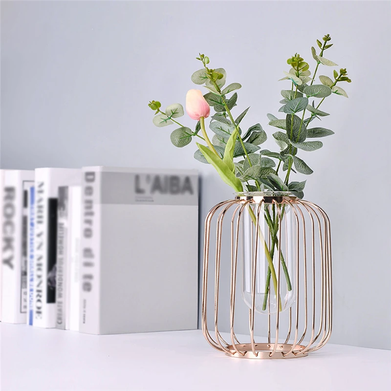 

1PC Plant Vase DIY Wall Flower Pot For Bedroom Living Room Nordic Light Luxury Wrought Iron Vase Glass Flower Dropship Apr23