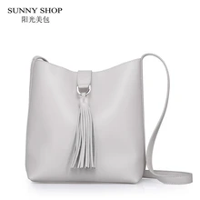 Sunny shop 2017 verano nueva alta calidad del cuero genuino natural bolsos de piel monederos y los bolsos de la borla de las mujeres bolsas de mensajero
