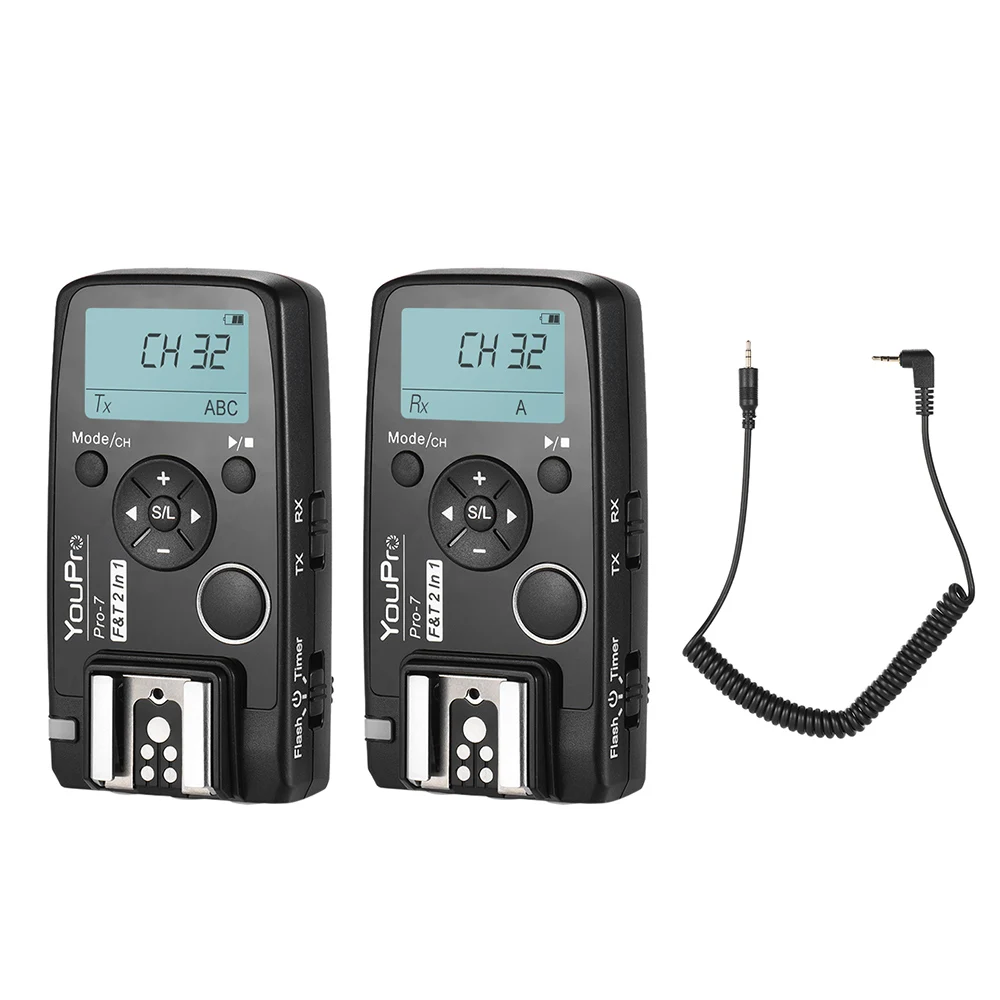 

YouPro Pro-7 Wireless Shutter Timer Remote and Flash Trigger 2in1 with E3 2.5mm PC Sync & Shutter Cable for Canon Camera