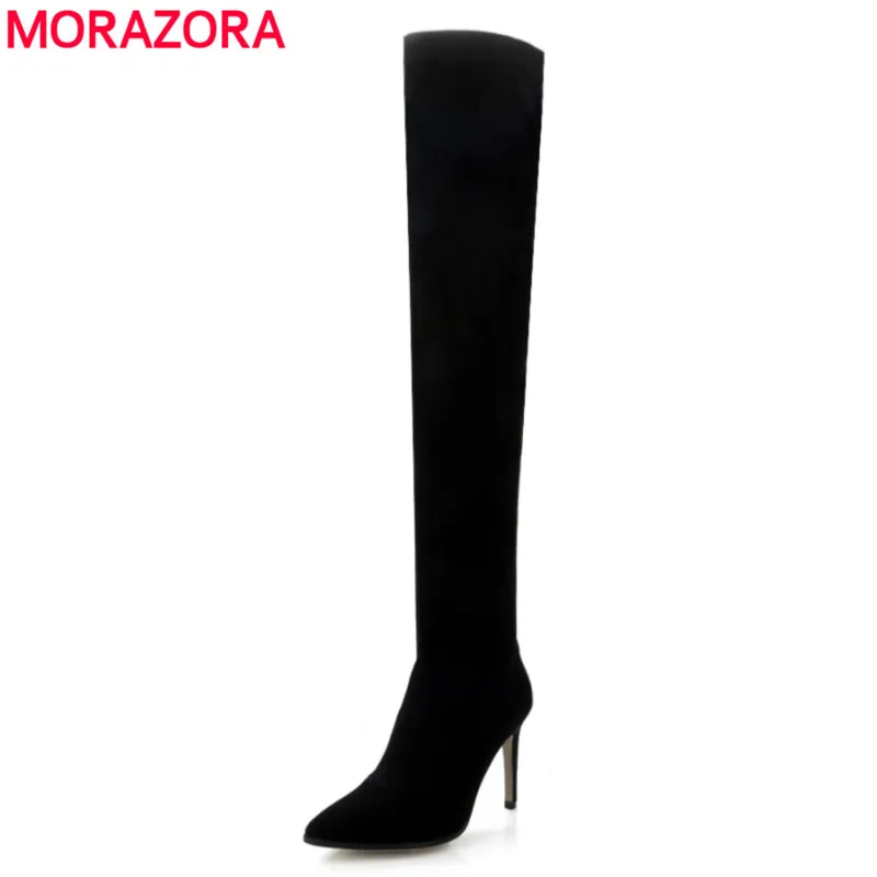 MORAZORA 2018 New arrive suede leather over the knee boots stiletto high heels thigh high boots women pointed long shoes MORAZORA 2018 New arrive suede leather over the knee boots stiletto high heels thigh high boots women pointed long shoes
