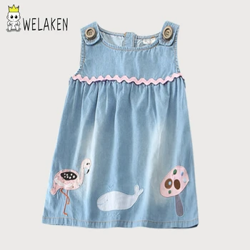 

weLaken 2019 Summer Style Sleeveless Cartoon Pattern Girls Dress Baby Girls Casual Denim Dresses Toddler Children's Clothing
