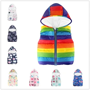 

Rainbow Striped Children's Waistcoat Clothes Baby Girl Vests Coat Boy Sleeveless Jacket Tank Top Hoodies Kids Outfit Fleece 2-7Y