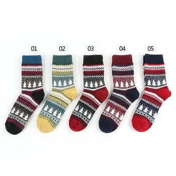

ROPALIA Retro Christmas Tree Printed Socks Woolen Soft Elastic Hosiery Xmas Socks