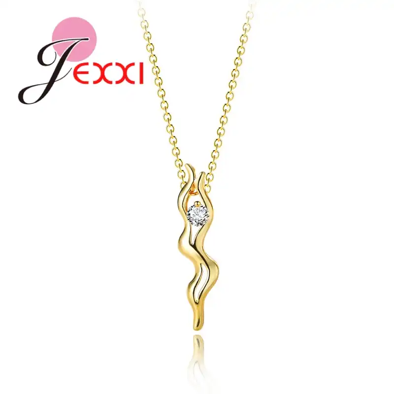 Long Curved Drop 925 Sterling Silver Pendant