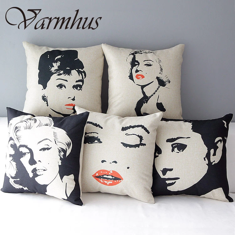 

Varmhus Film Star Marilyn Monroe Audrey Hepburn Print Pillow Cases Soft Cotton Linen Home Decorative Pillow Cover