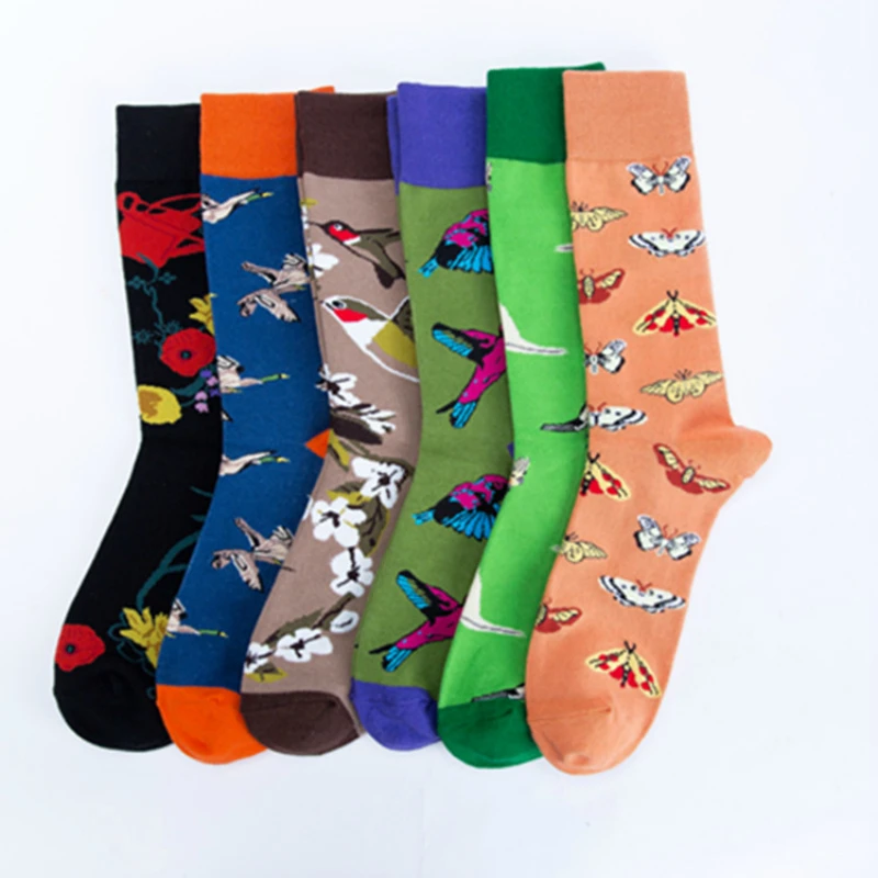 

Flower Bird Butterfly Cotton Personality Hip Hop Happy funny socks men In Cylinder Autumn Winter New Product dress animal