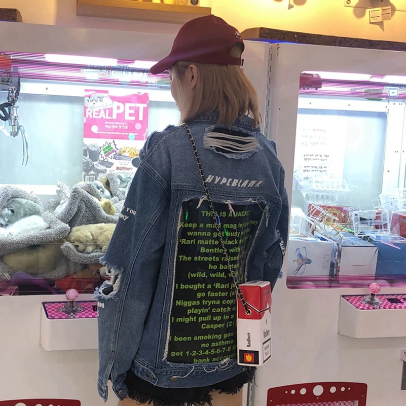 Trou Livraison De Denim Nouvelle Eau La Splice Pvc Mode Veste Gratuite Transparent Bleu Sexemara Lavage Lâche O0aScq