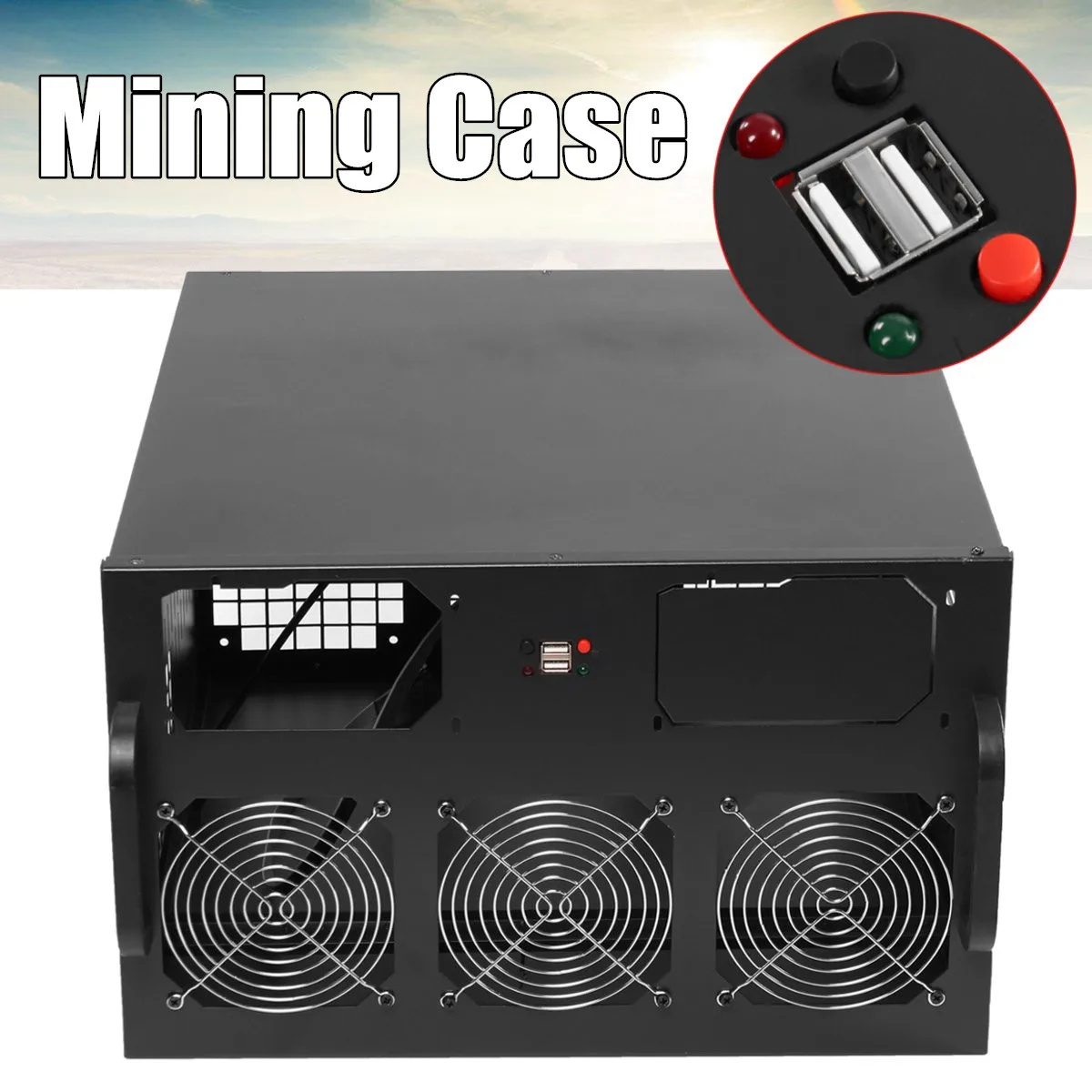 

Open Air Coin Mining Miner Frame Rig Case 6U 2x USB 2.0 3 Fans ETH BTC Ethereum