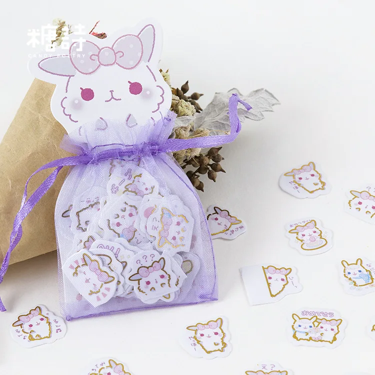 

100 pcs/Pack Adorable Rabbit Organza Bag Waterproof Sticker Decoration DIY Handmade Arts Craft Sticker
