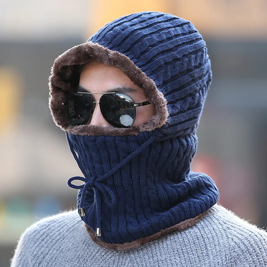 Зимняя Балаклава для мужчин и женщин Skullies шерстяная вязаная бархатная флисовая шапка маска ниндзя шапочки плюшевый Карманный головной убор унисекс Лыжная Шапка s