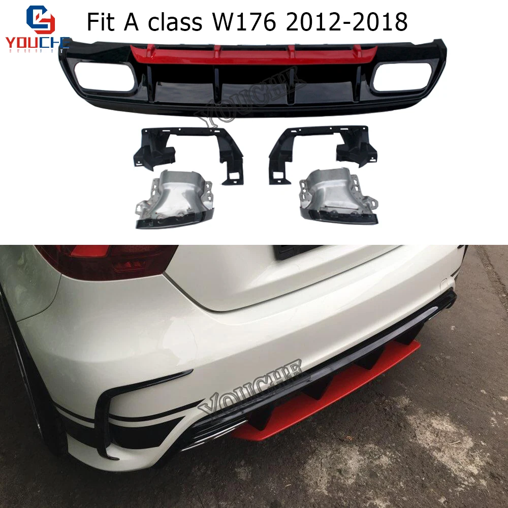

W176 Diffuser A Class AMG ABS Car-Styling Rear Bumper Diffuser for Mercedes-Benz Hatchback A160 A180 A200 A250 2013 - 2018