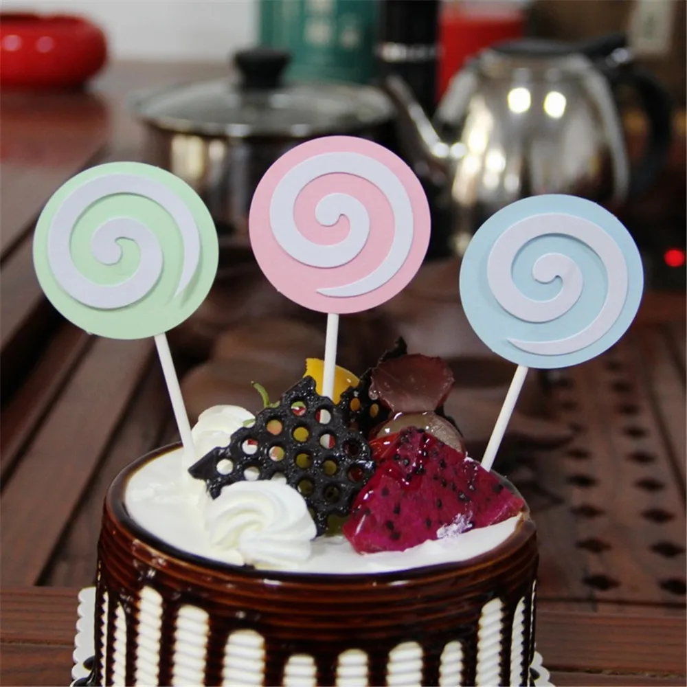 CRLEY 25pcs Candy Wrapper Cases Cupcake Topper Round Cute Lollipop Paper Cake Decoration Inserted Card Flags Lovely Gifts | Дом и сад