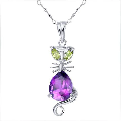 

2017 Qi Xuan_Trendy Purple Stone Cat Pendant Necklaces_Real Purple Stone Necklace_Quality Guaranteed_Manufacturer Directly Sales