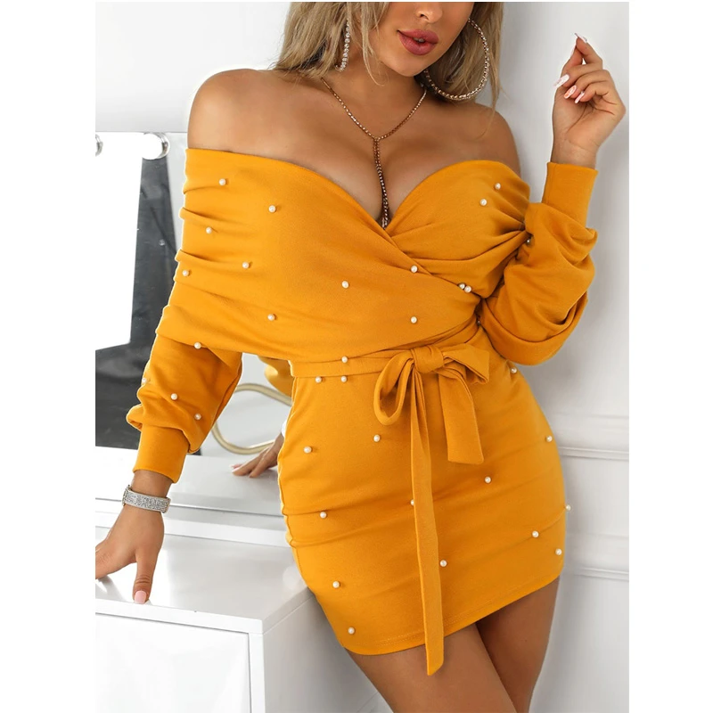 off shoulder belted dress