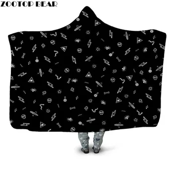 

Black Skull Design Hooded Blanket Fashion Travel Youth Bed Outlet Wearable Fleece Blanket 3D Print Plush Throw Sherpa Blanket